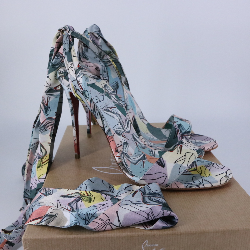 Christian Louboutin 39 pastel Sandale Du Desert 100 Ribbon Bow Sandals Heel E738